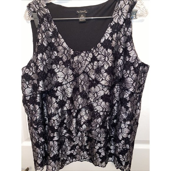 k womens NUE OPTIONS black floral sleeveless layered dressy top size 2X - Picture 1 of 3